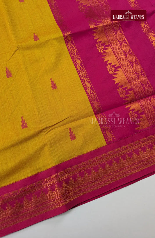 Premium Kalyani Gadwal Cotton Saree - Mustard Yellow