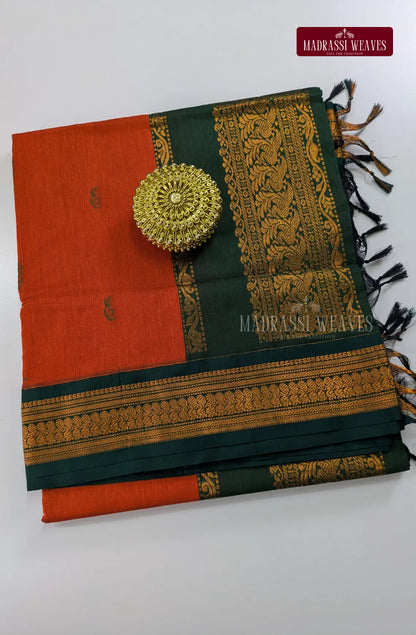 Premium Kalyani Gadwal Cotton Saree - Orange