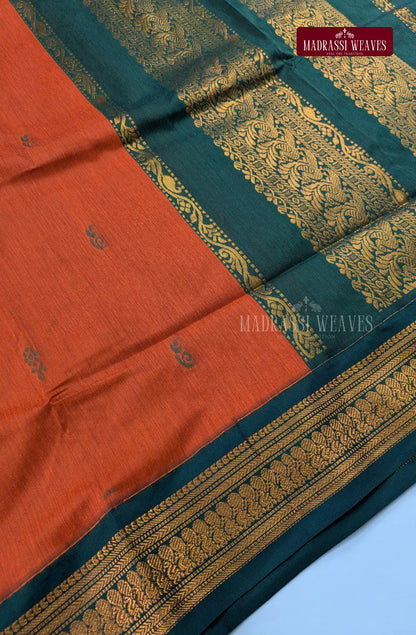 Premium Kalyani Gadwal Cotton Saree - Orange