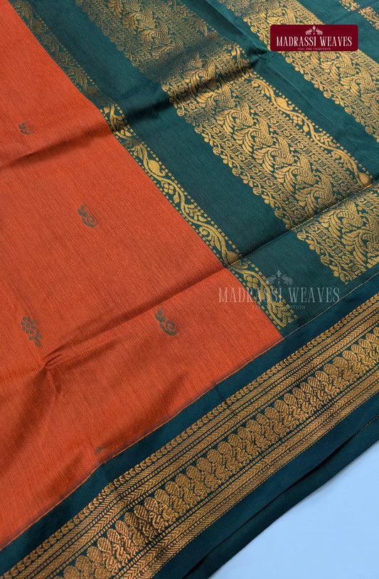 Premium Kalyani Gadwal Cotton Saree - Orange