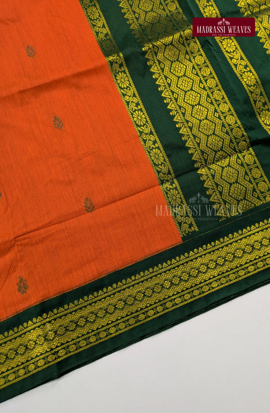 Premium Kalyani Gadwal Cotton Saree - Orange