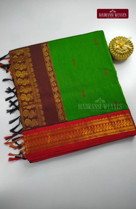 Premium Kalyani Gadwal Cotton Saree - Parrot Green