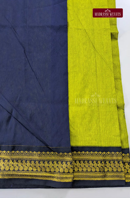 Premium Kalyani Gadwal Cotton Saree - Parrot Green
