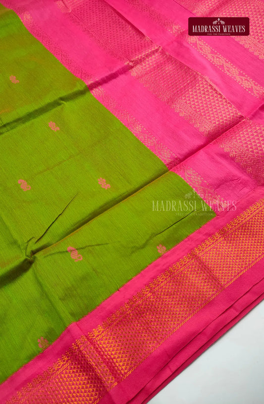 Premium Kalyani Gadwal Cotton Saree - Parrot Green