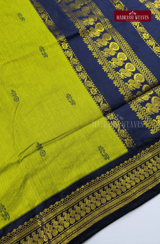Premium Kalyani Gadwal Cotton Saree - Parrot Green