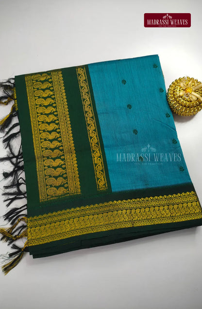 Premium Kalyani Gadwal Cotton Saree - Sky Blue