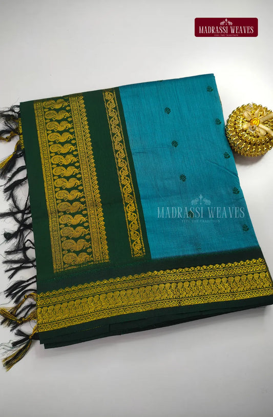 Premium Kalyani Gadwal Cotton Saree - Sky Blue