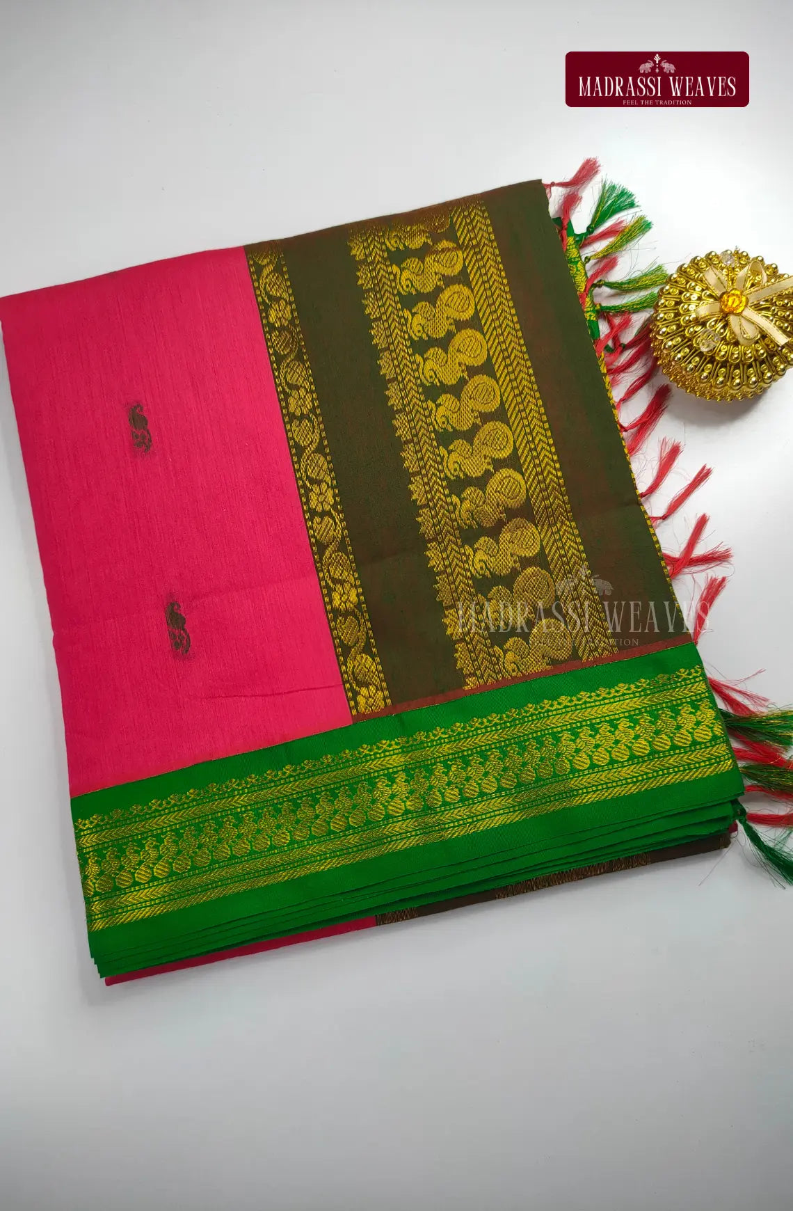Premium Kalyani Gadwal Cotton Saree with Buta Work - Rose