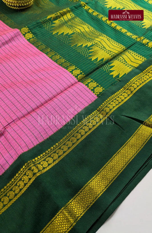Premium Kalyani Gadwal Kattam Sarees - Pink
