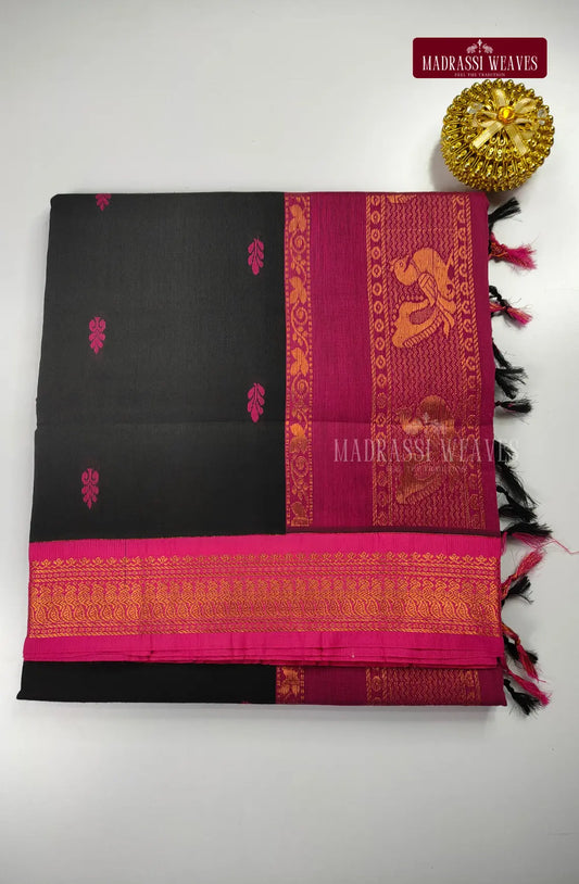 Premium Kalyani Gap Border Saree - Black