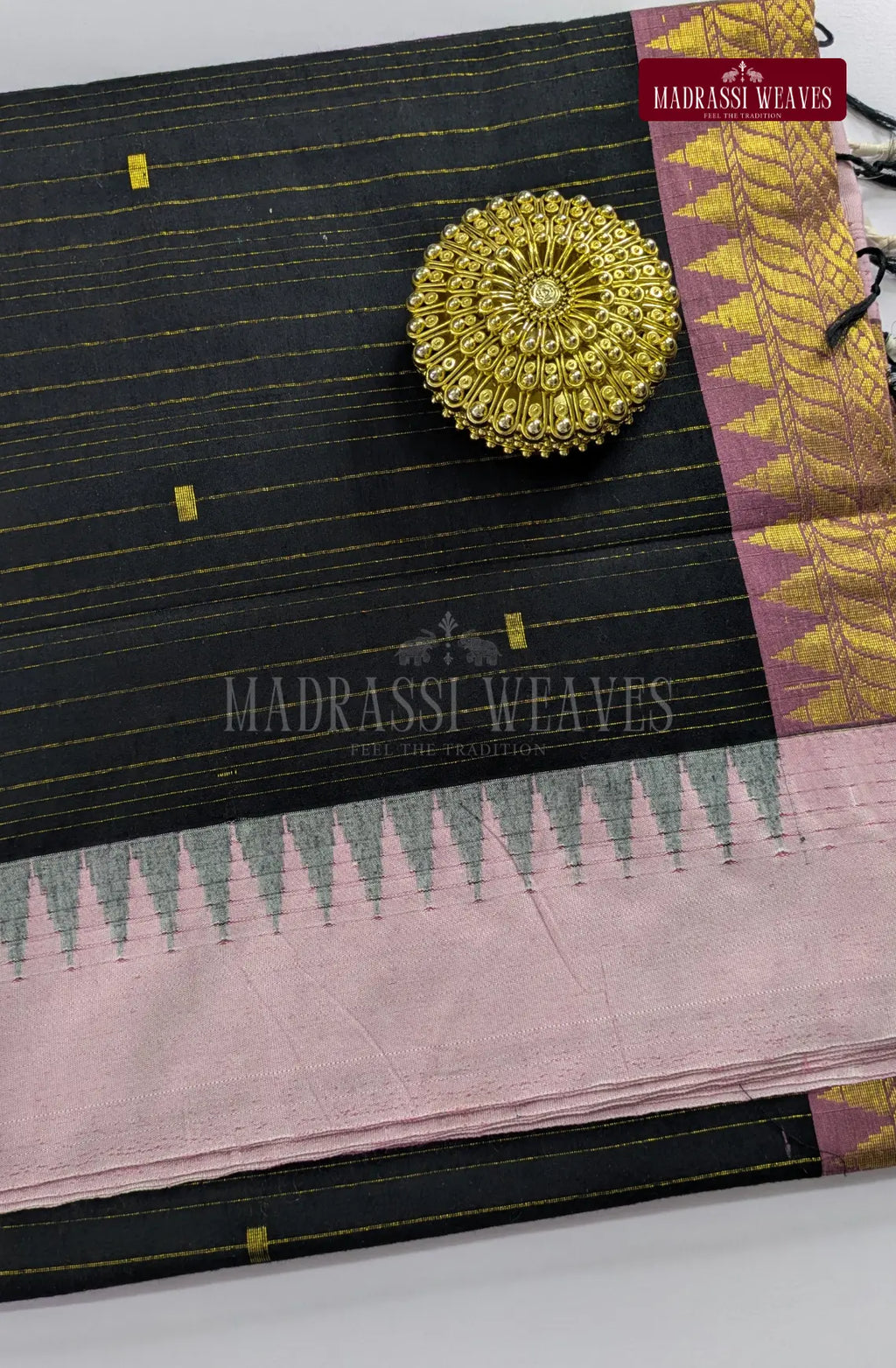 Premium Kalyani Korvai Tower Butta Sarees - Black