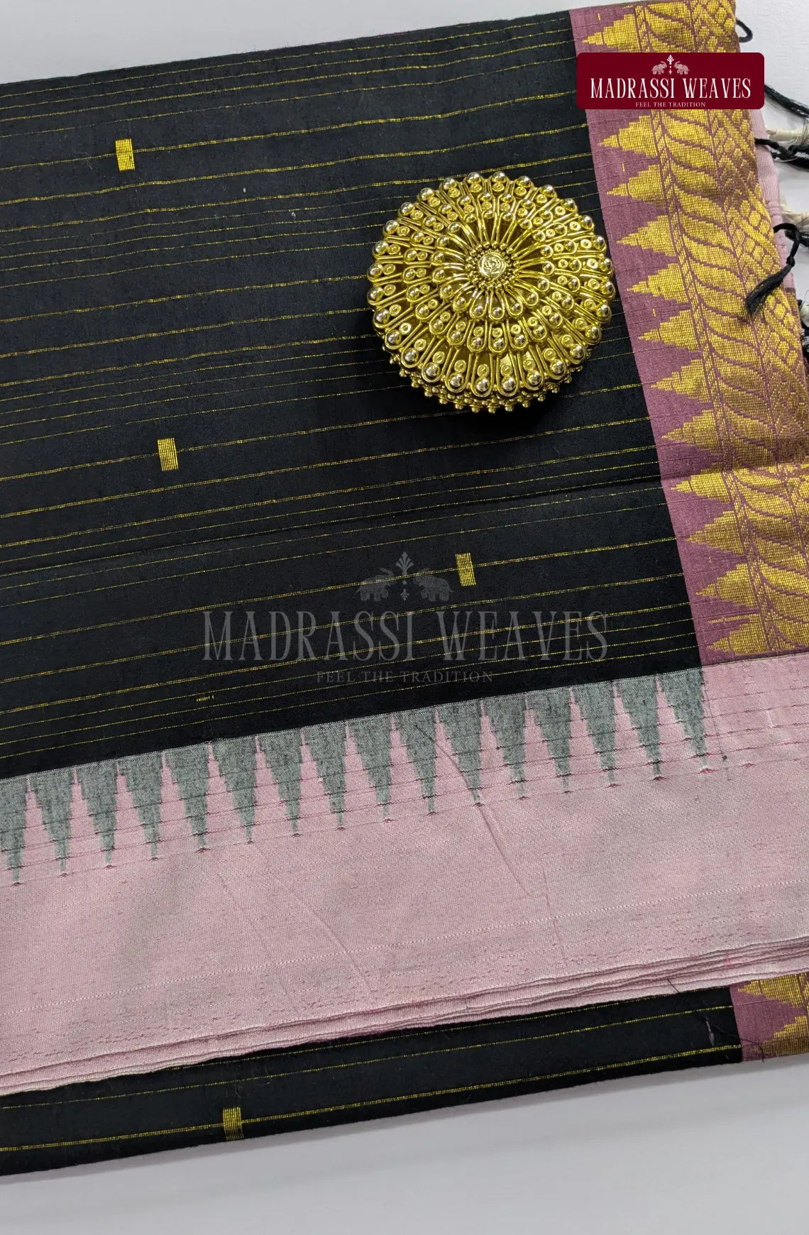 Premium Kalyani Korvai Tower Butta Sarees - Black