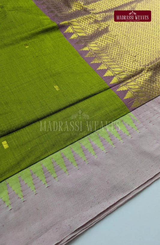 Premium Kalyani Korvai Tower Butta Sarees - Grass Green