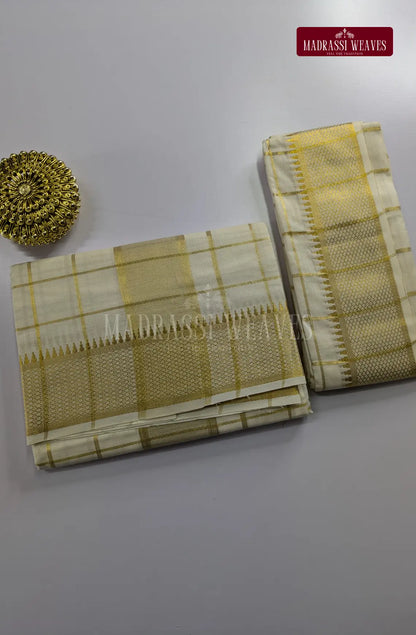 Premium Men's Checkered Pure Cotton Dhoti Set - White