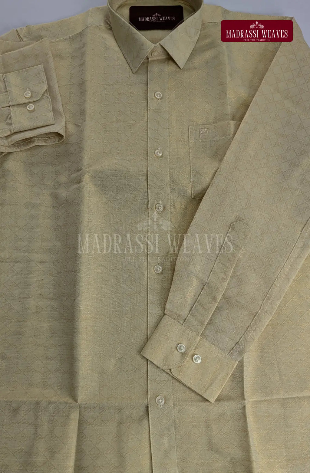 Premium Pallakku Embossed Cotton Tissue  Dhoti Set - Cream