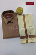 Premium Shiny Cotton Tissue Dhoti Set - Chocky Brown