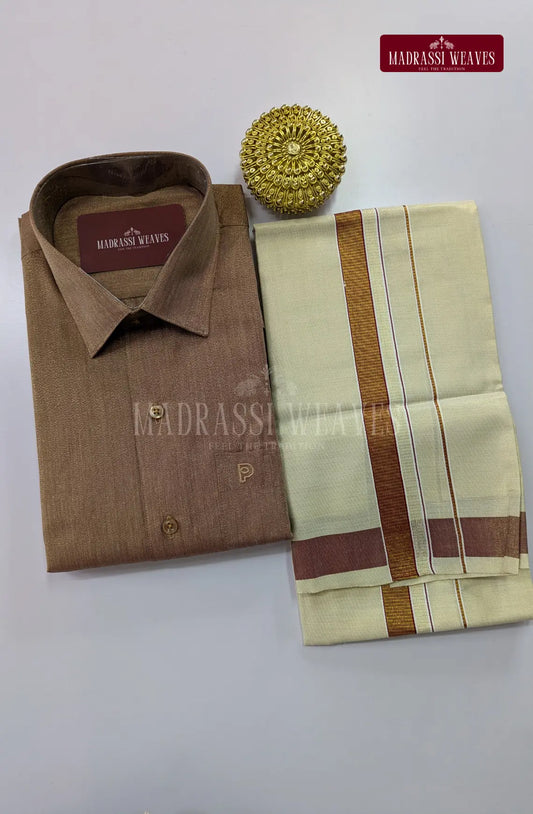 Premium Shiny Cotton Tissue Dhoti Set - Chocky Brown