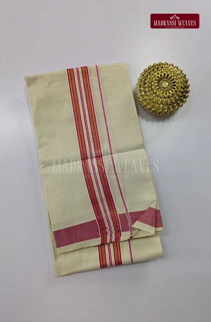 Premium Shiny Cotton Tissue Dhoti Set - Crimson Red