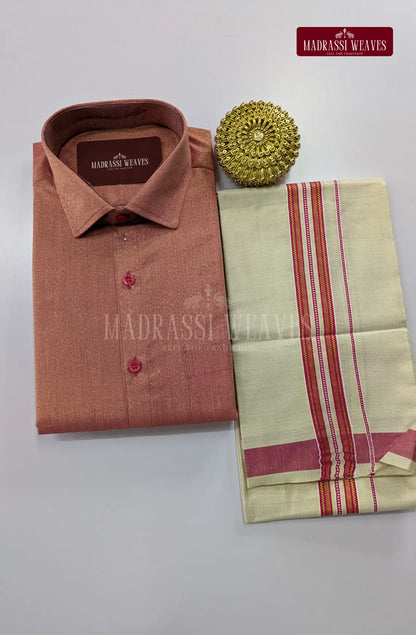 Premium Shiny Cotton Tissue Dhoti Set - Crimson Red