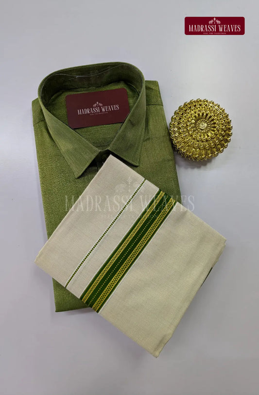 Premium Shiny Cotton Tissue Dhoti Set - Green