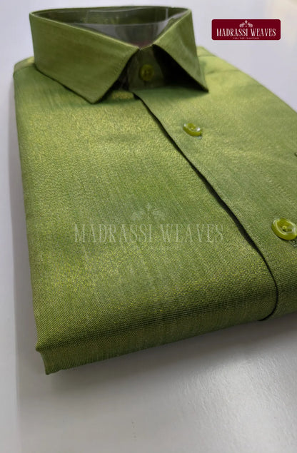 Premium Shiny Cotton Tissue Dhoti Set - Green