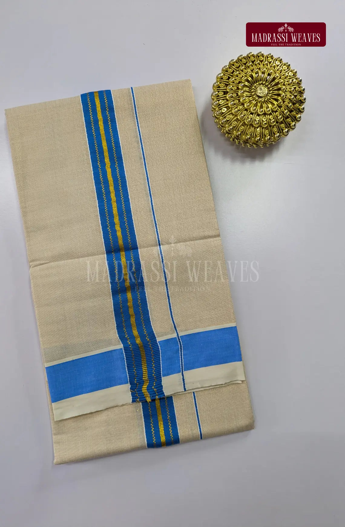 Premium Shiny Cotton Tissue Dhoti Set - Sky Blue