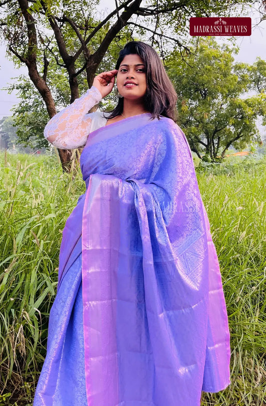 Premium Silver Zari Saree - Lavender