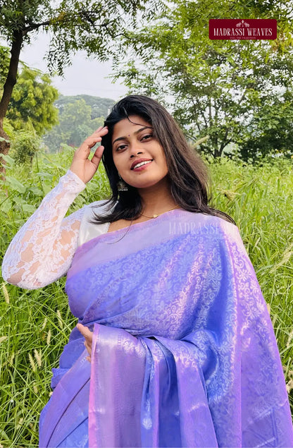 Premium Silver Zari Saree - Lavender