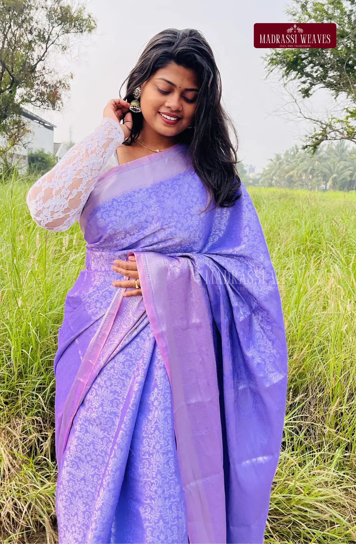 Premium Silver Zari Saree - Lavender