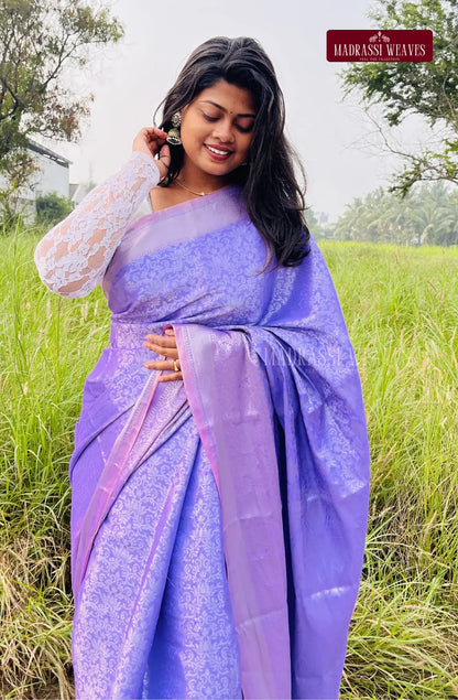 Premium Silver Zari Saree - Lavender
