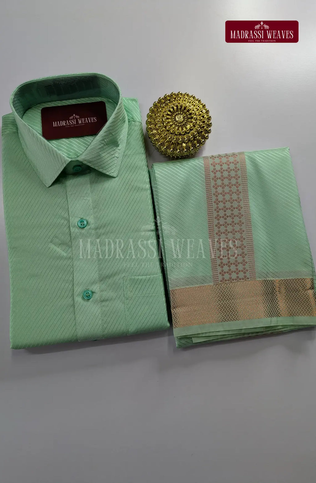 Premium Stripes Men's Dhoti Set - Green