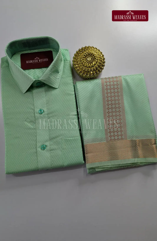 Premium Stripes Men's Dhoti Set - Green