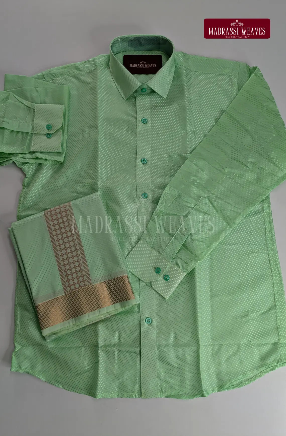 Premium Stripes Men's Dhoti Set - Green