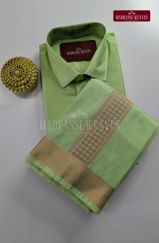 Premium Stripes Men's Dhoti Set - Pista