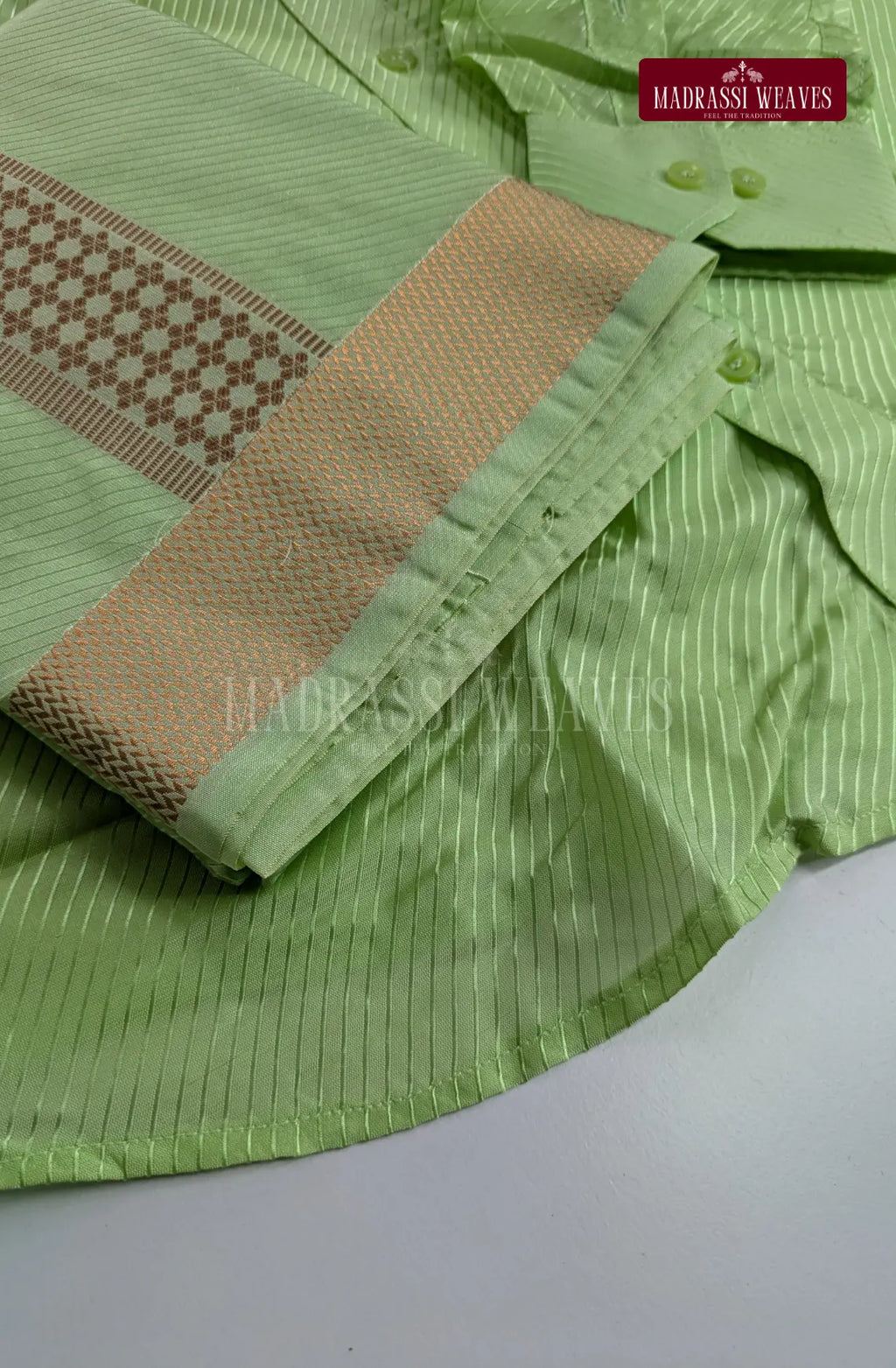 Premium Stripes Men's Dhoti Set - Pista