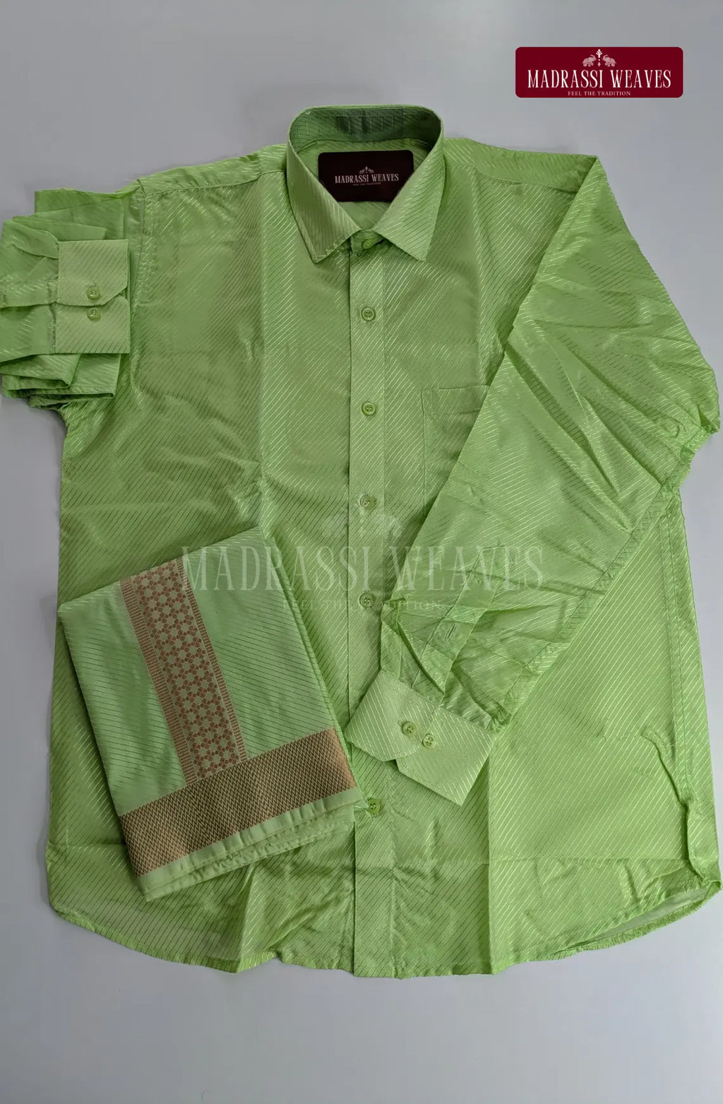 Premium Stripes Men's Dhoti Set - Pista