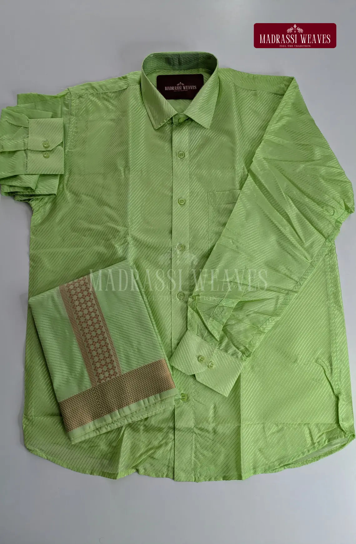 Premium Stripes Men's Dhoti Set - Pista