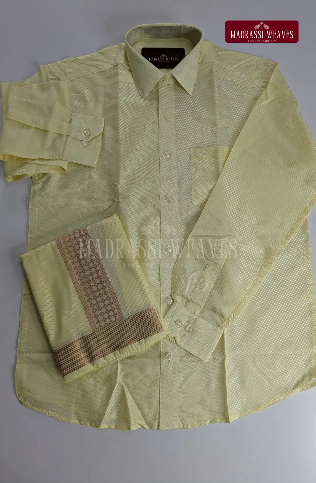 Premium Stripes Men's Dhoti Set - White