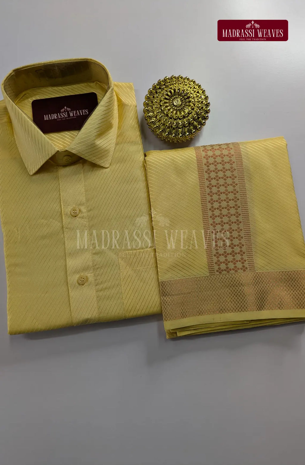 Premium Stripes Men's Dhoti Set - Champagne
