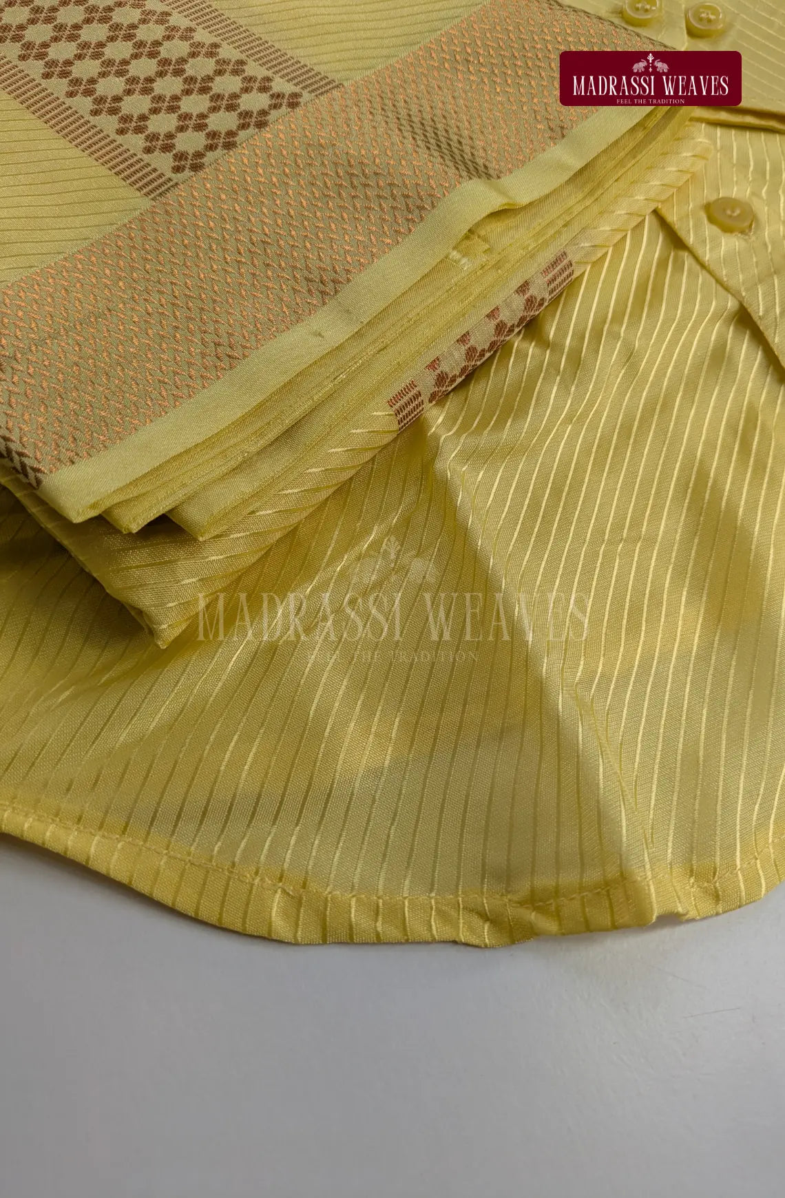 Premium Stripes Men's Dhoti Set - Champagne