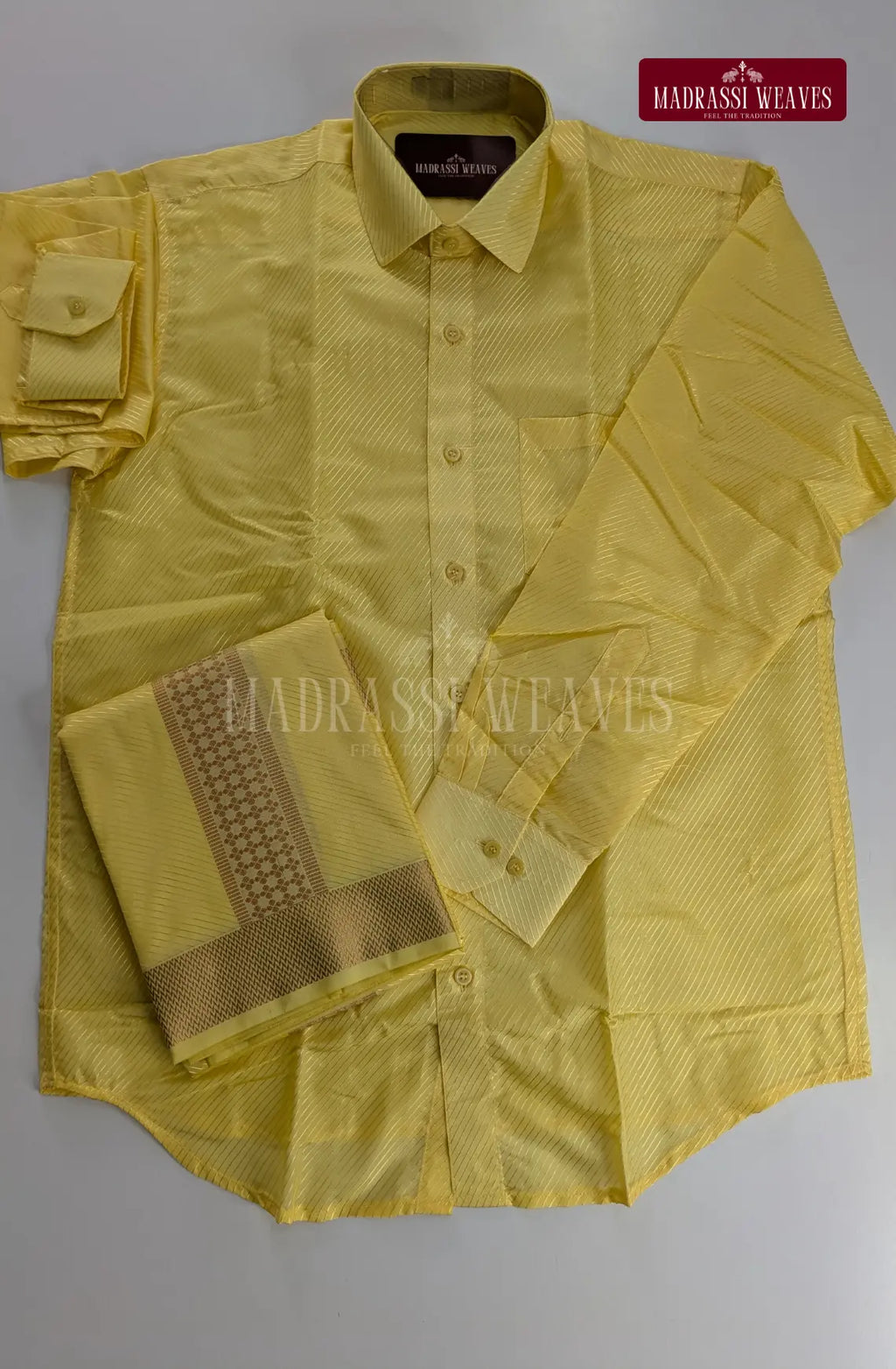 Premium Stripes Men's Dhoti Set - Champagne