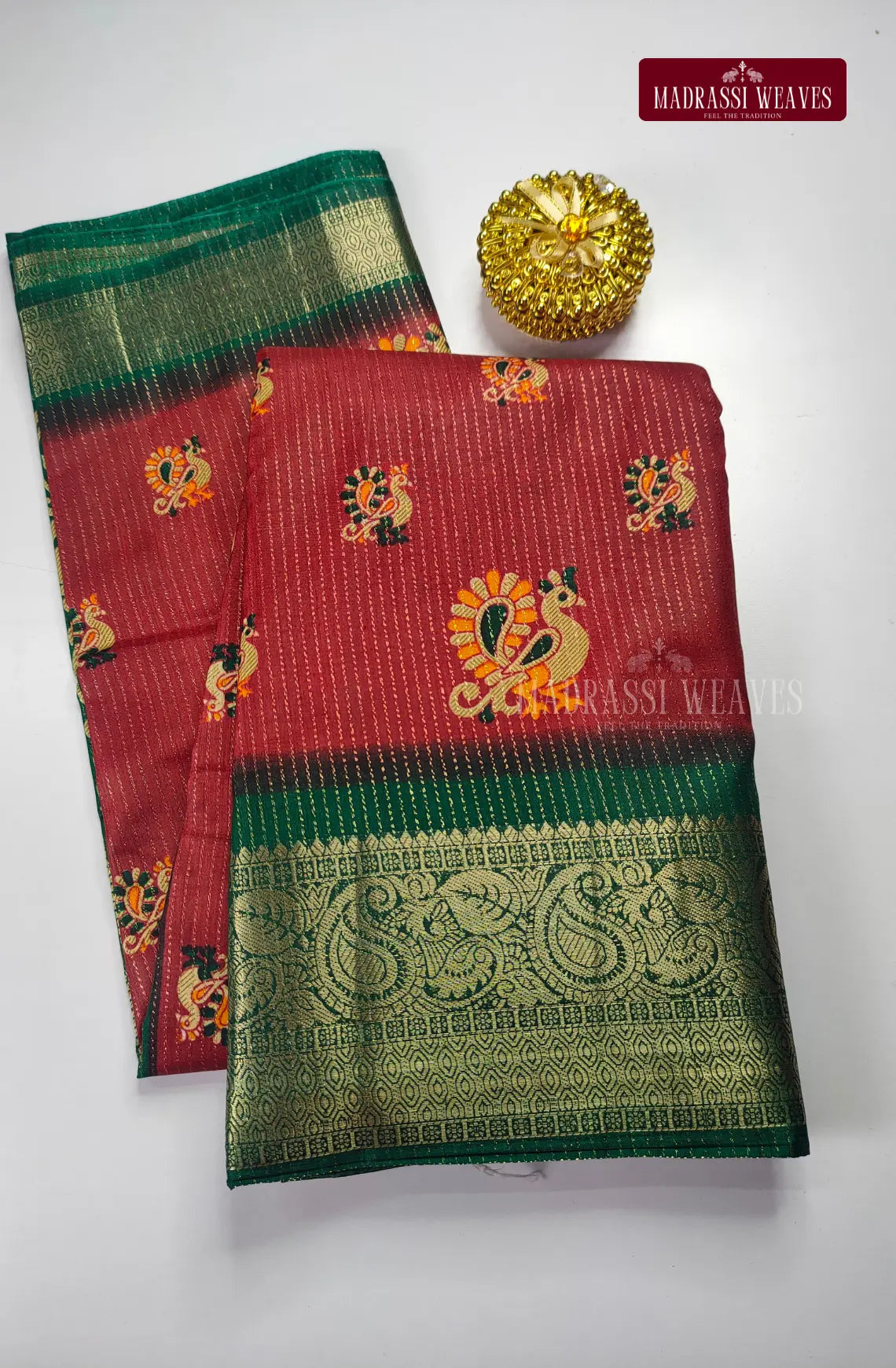 Kanchi Style Zari Lines Blend Cotton Saree