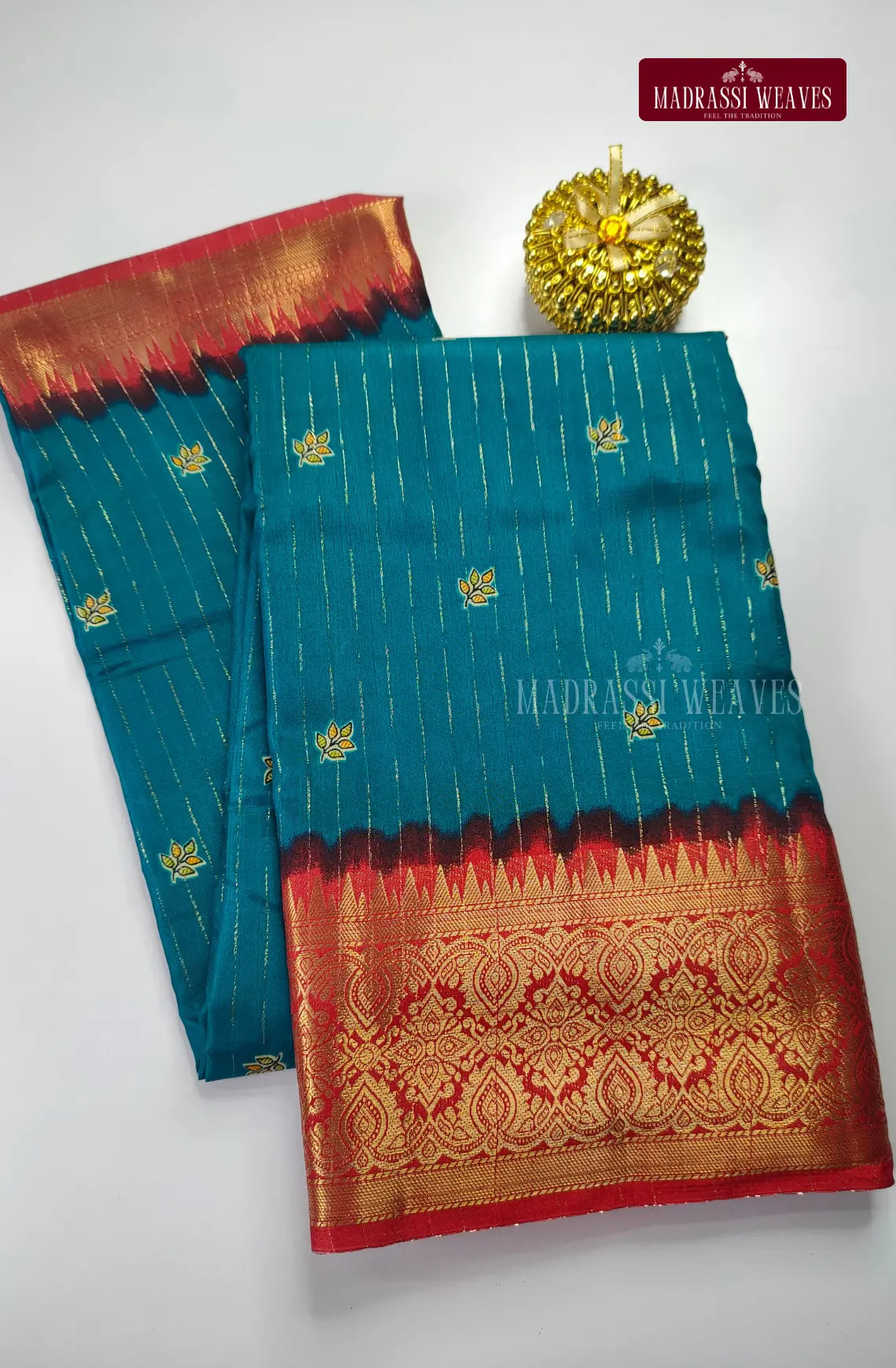 Kanchi Style Zari Lines Blend Cotton Saree