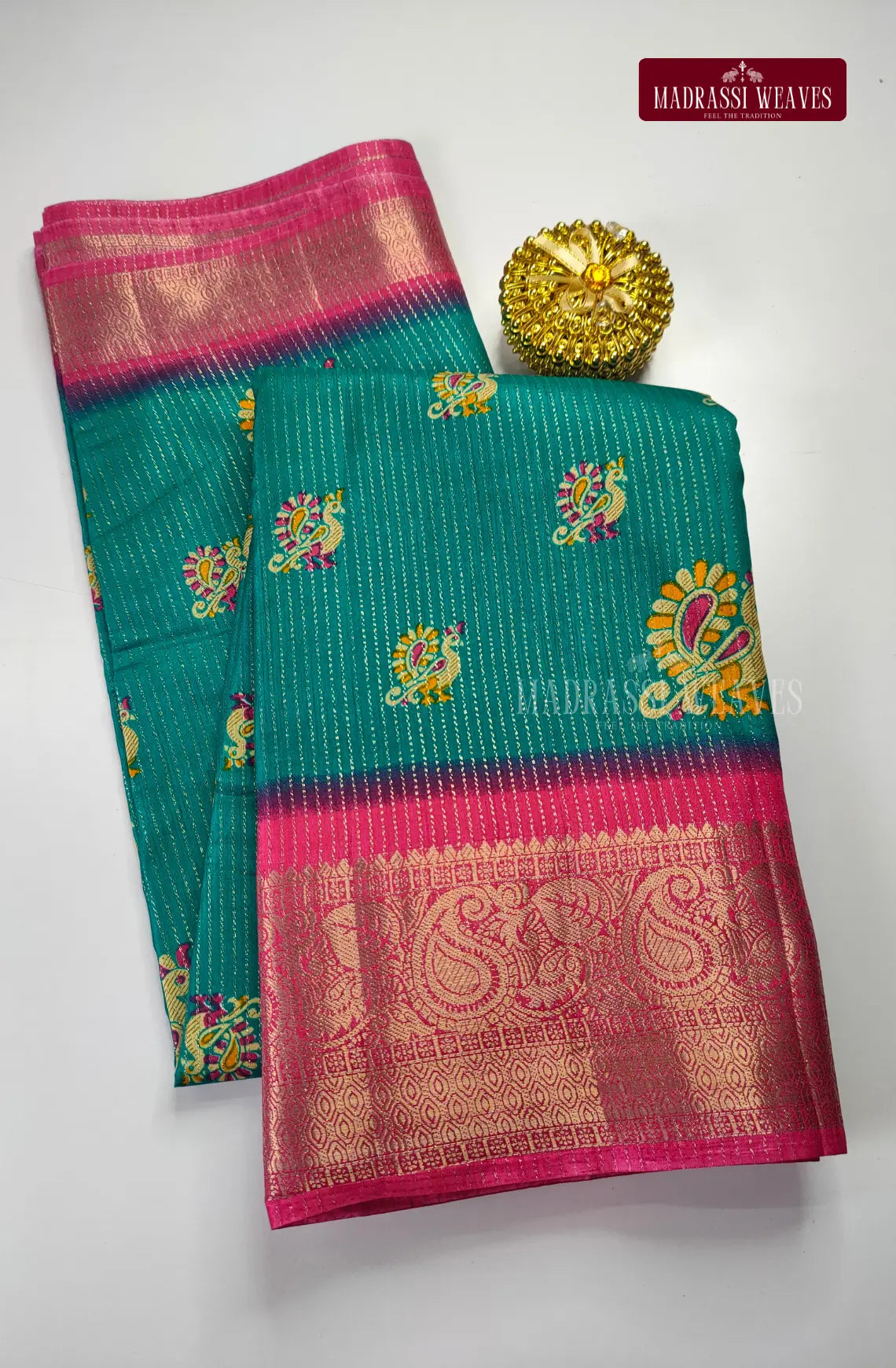 Kanchi Style Zari Lines Blend Cotton Saree
