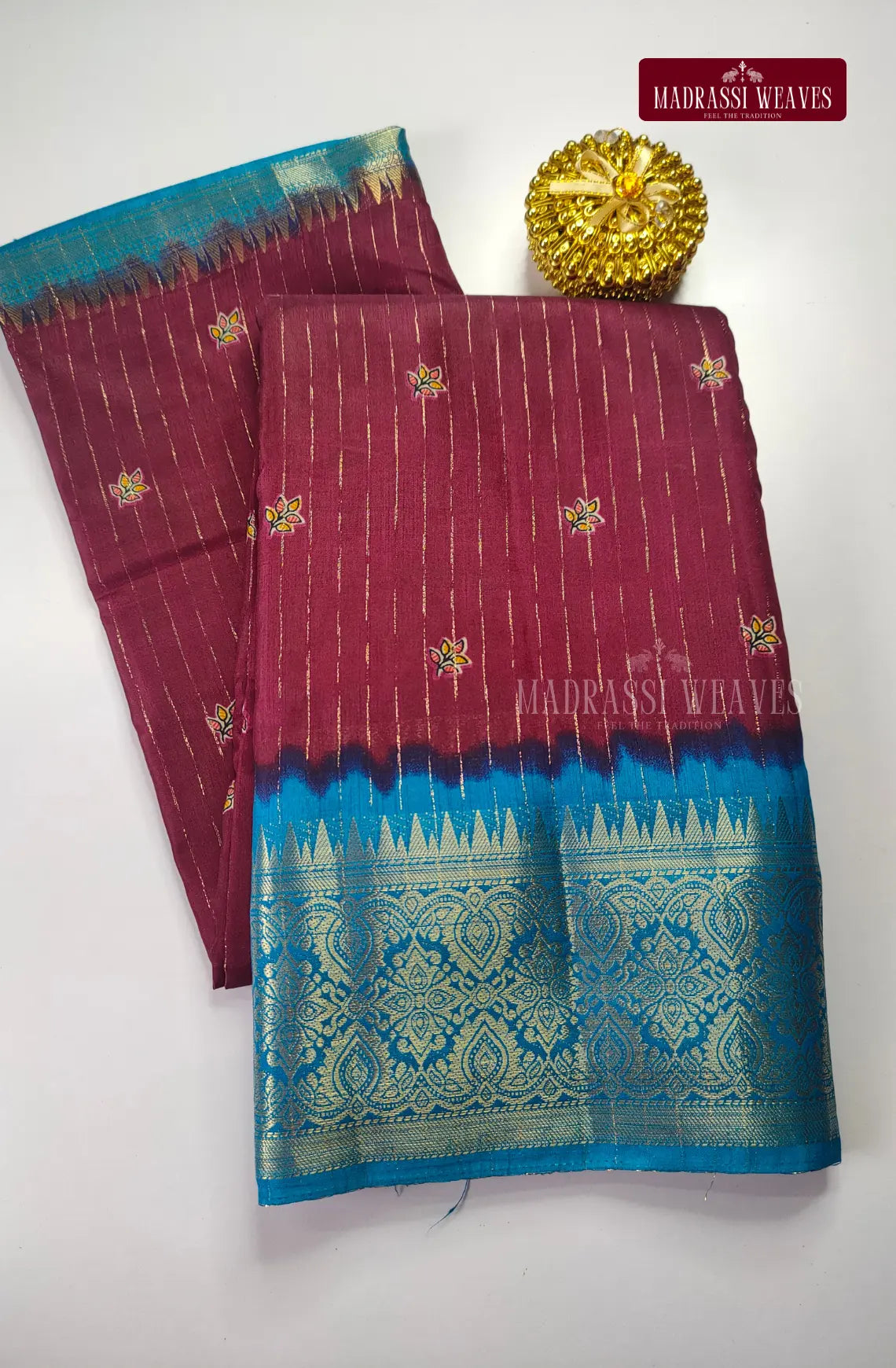 Kanchi Style Zari Lines Blend Cotton Saree