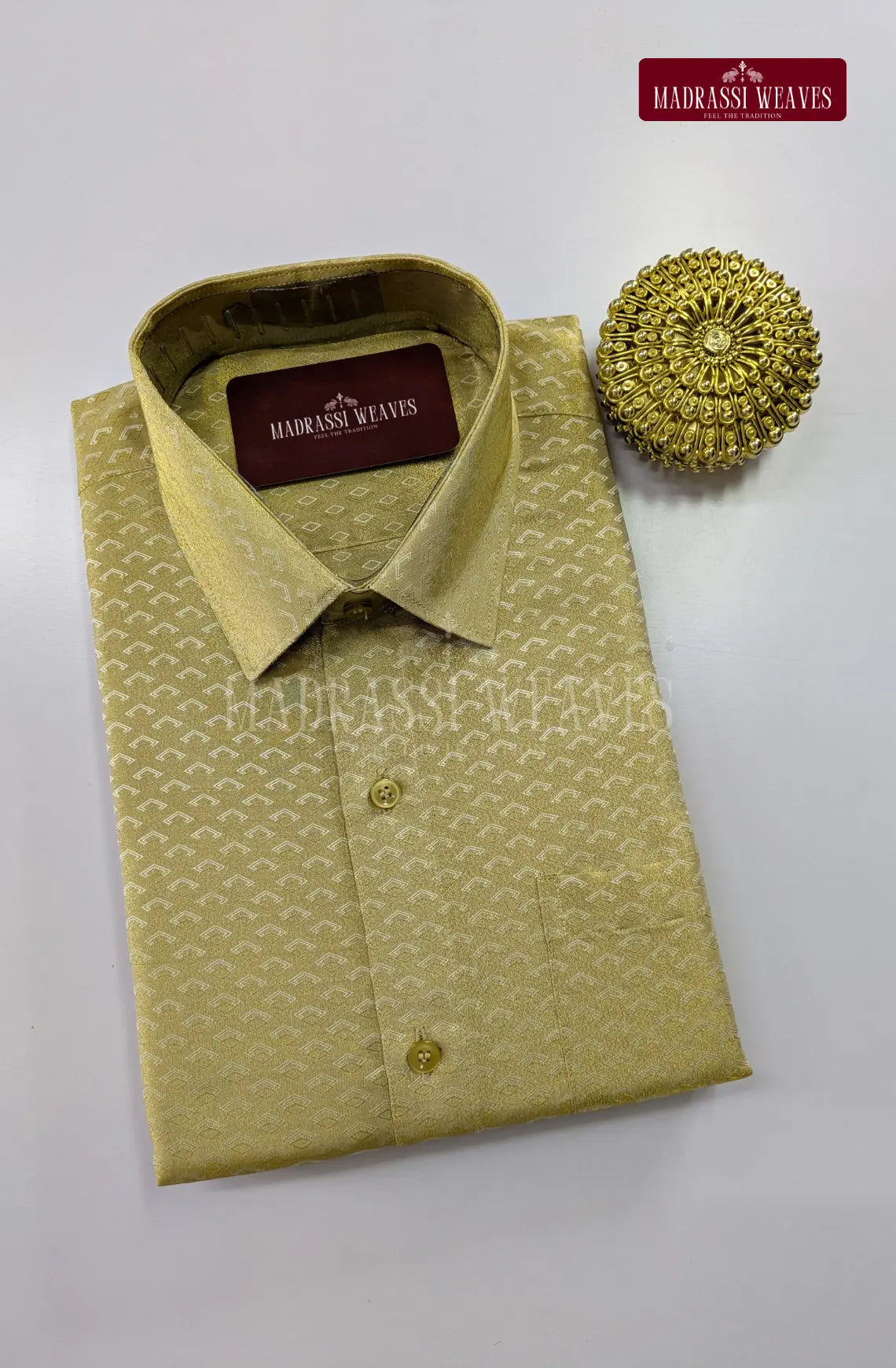 Premium Men's Wedding  Tissue Silk Dhoti Set - Gold 1