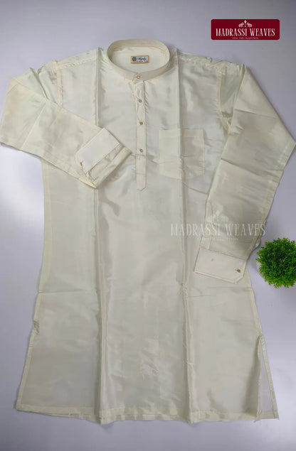 Premium Art Silk Kurta And Dhoti set - Pearl White