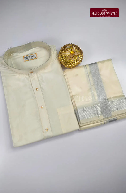 Premium Art Silk Kurta And Dhoti set - Pearl White