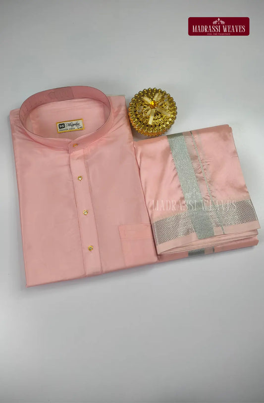 Premium Art Silk Kurta And Dhoti set - Pink