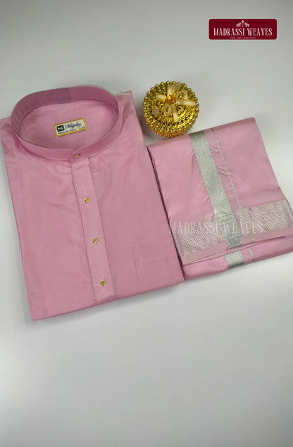 Premium Art Silk Kurta And Dhoti set - Rosy Pink